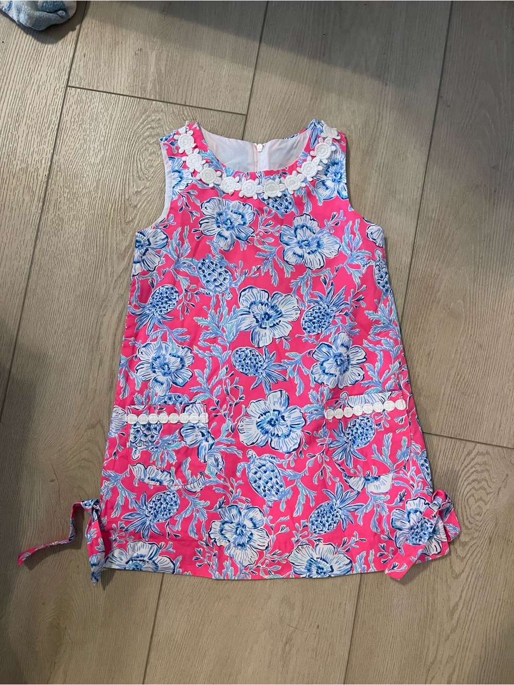 Lilly Pulitzer Girl’s Classic Lined Shift Dress Roxie Pink Blue Wave N Sea sz 4
